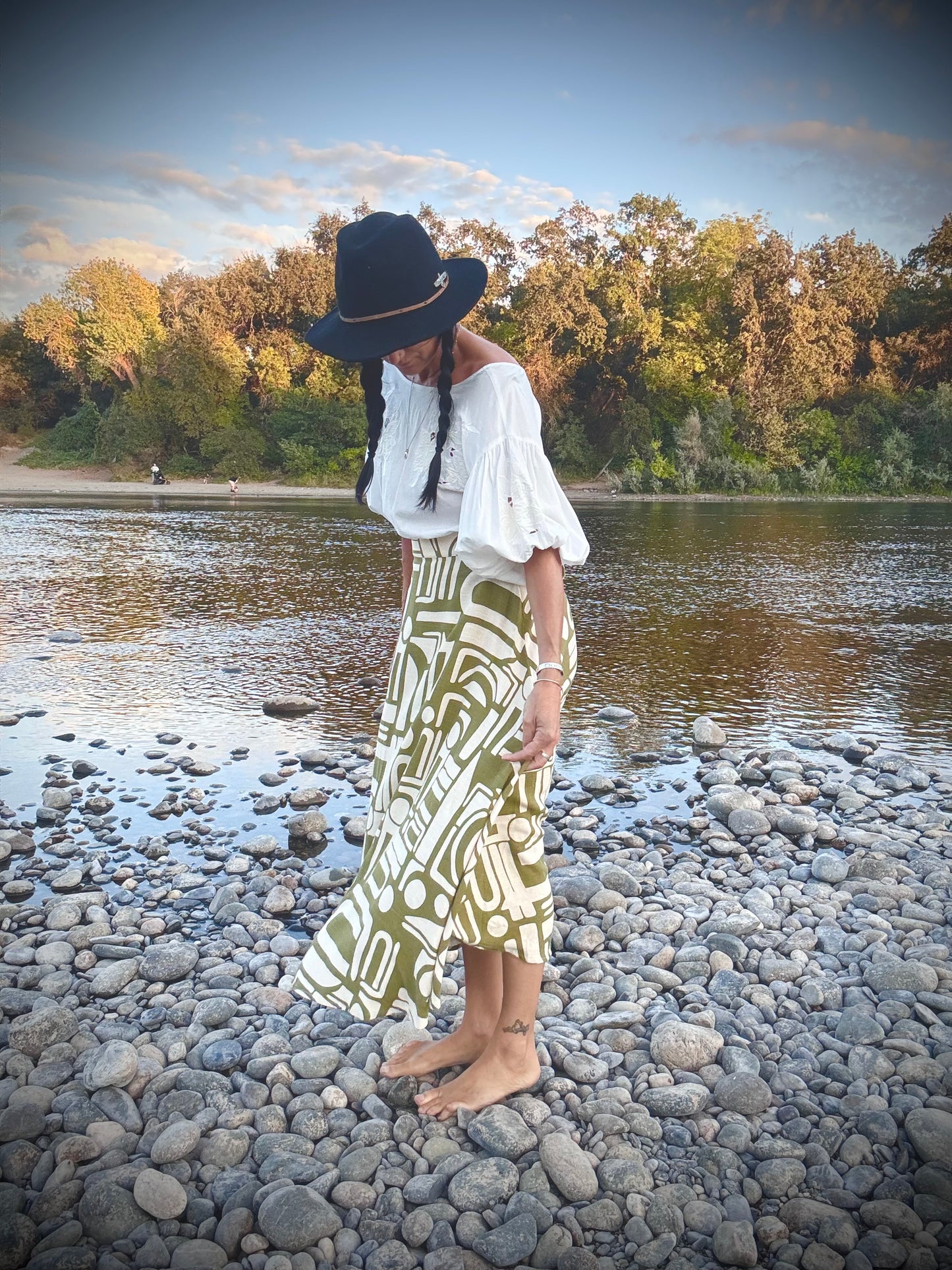 Elsie Wrap Skirt - Green Abstract