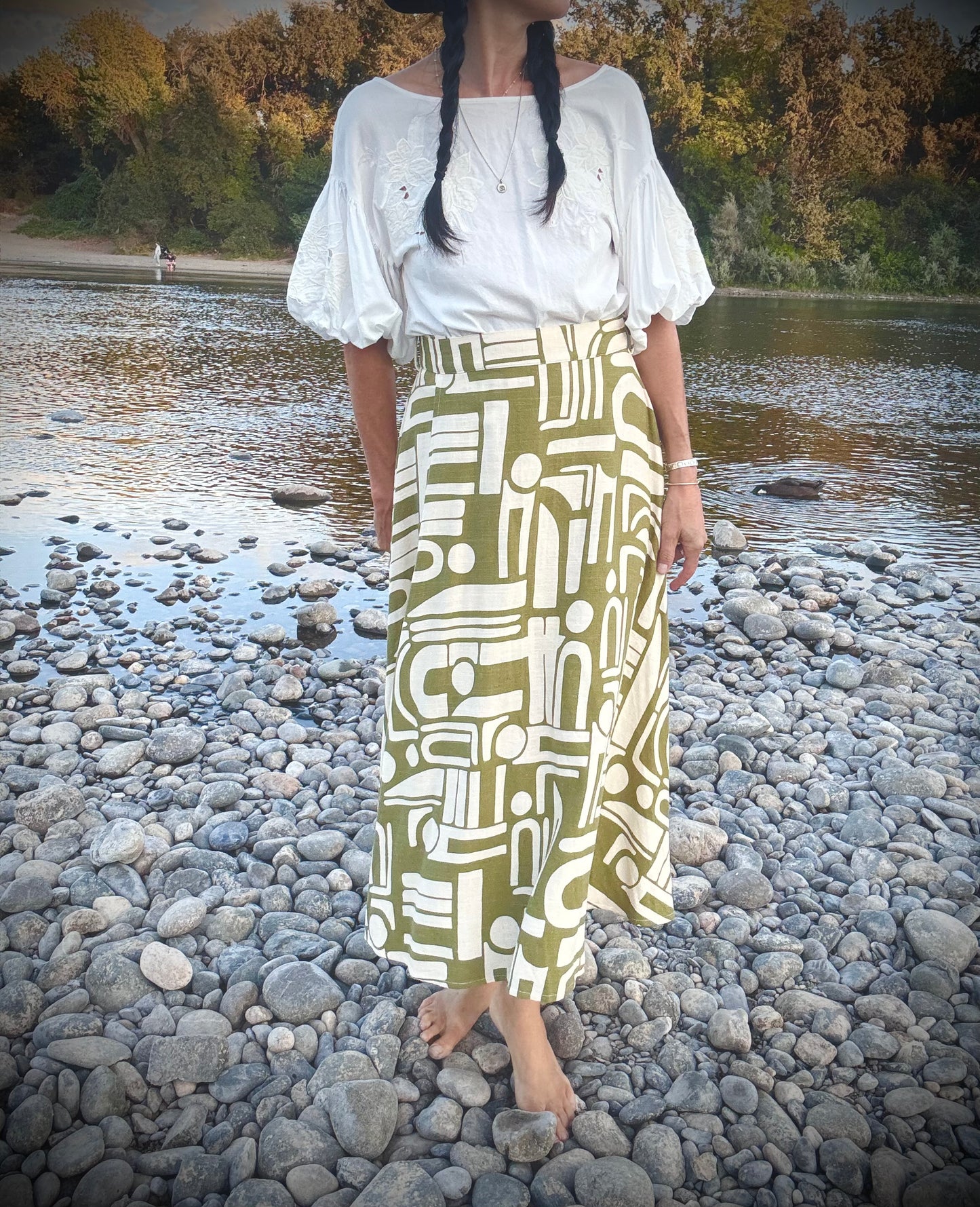 Elsie Wrap Skirt - Green Abstract