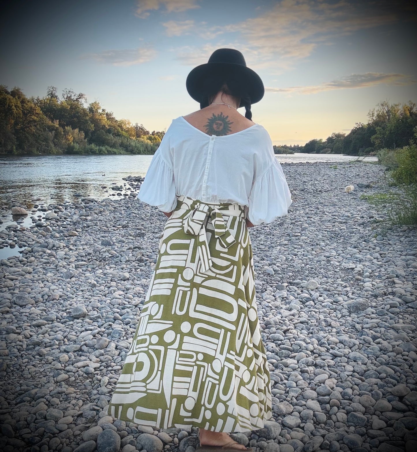 Elsie Wrap Skirt - Green Abstract