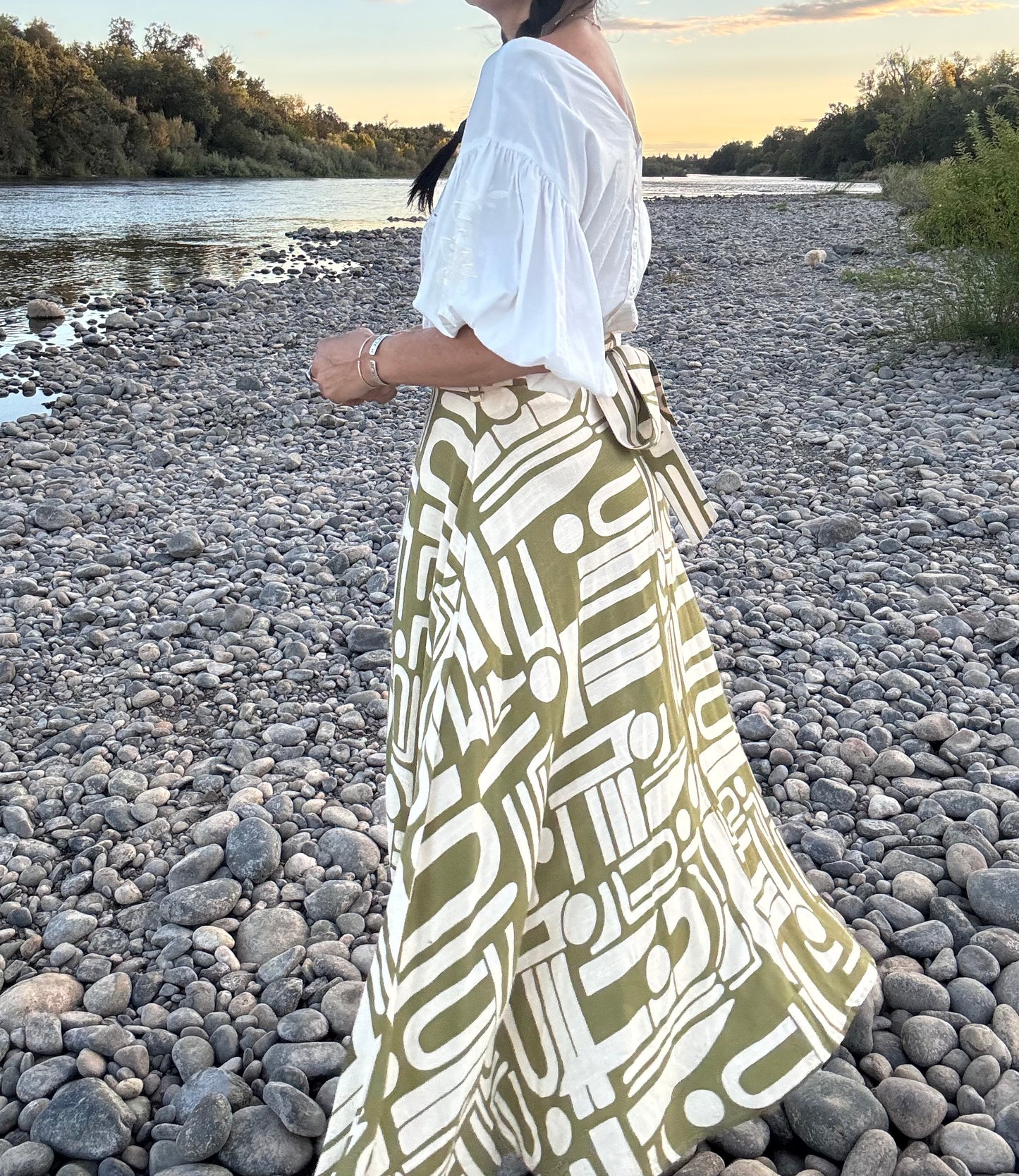 Elsie Wrap Skirt - Green Abstract