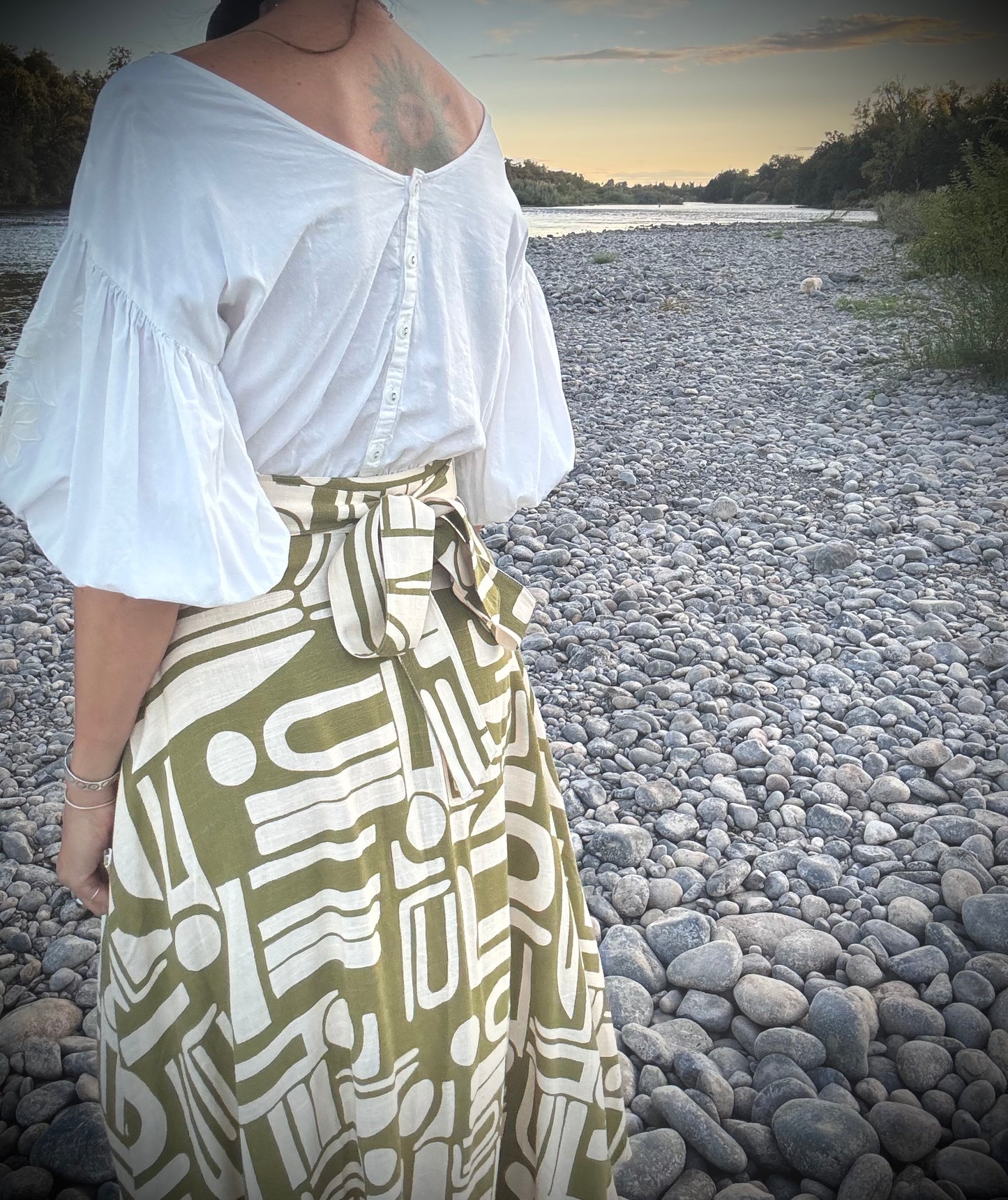 Elsie Wrap Skirt - Green Abstract