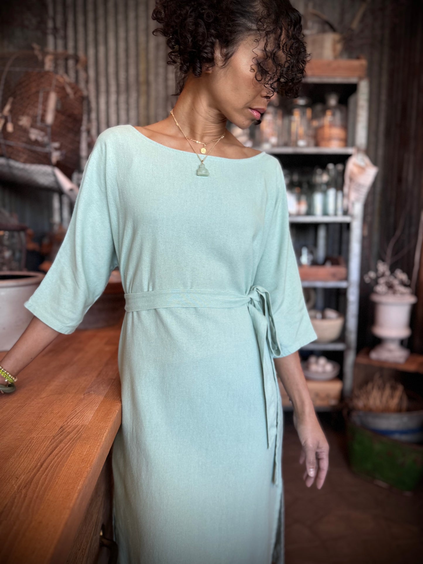 Dotty Tunic Dress in Seafoam