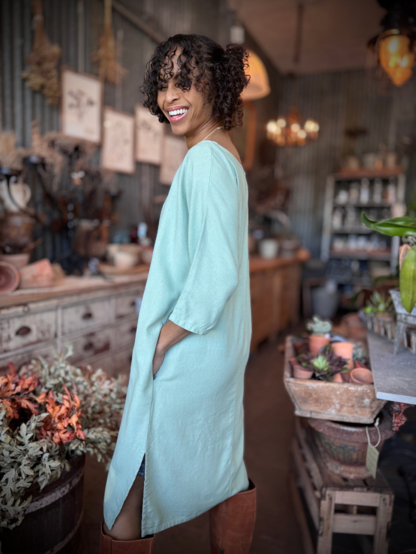 Dotty Tunic Dress in Seafoam