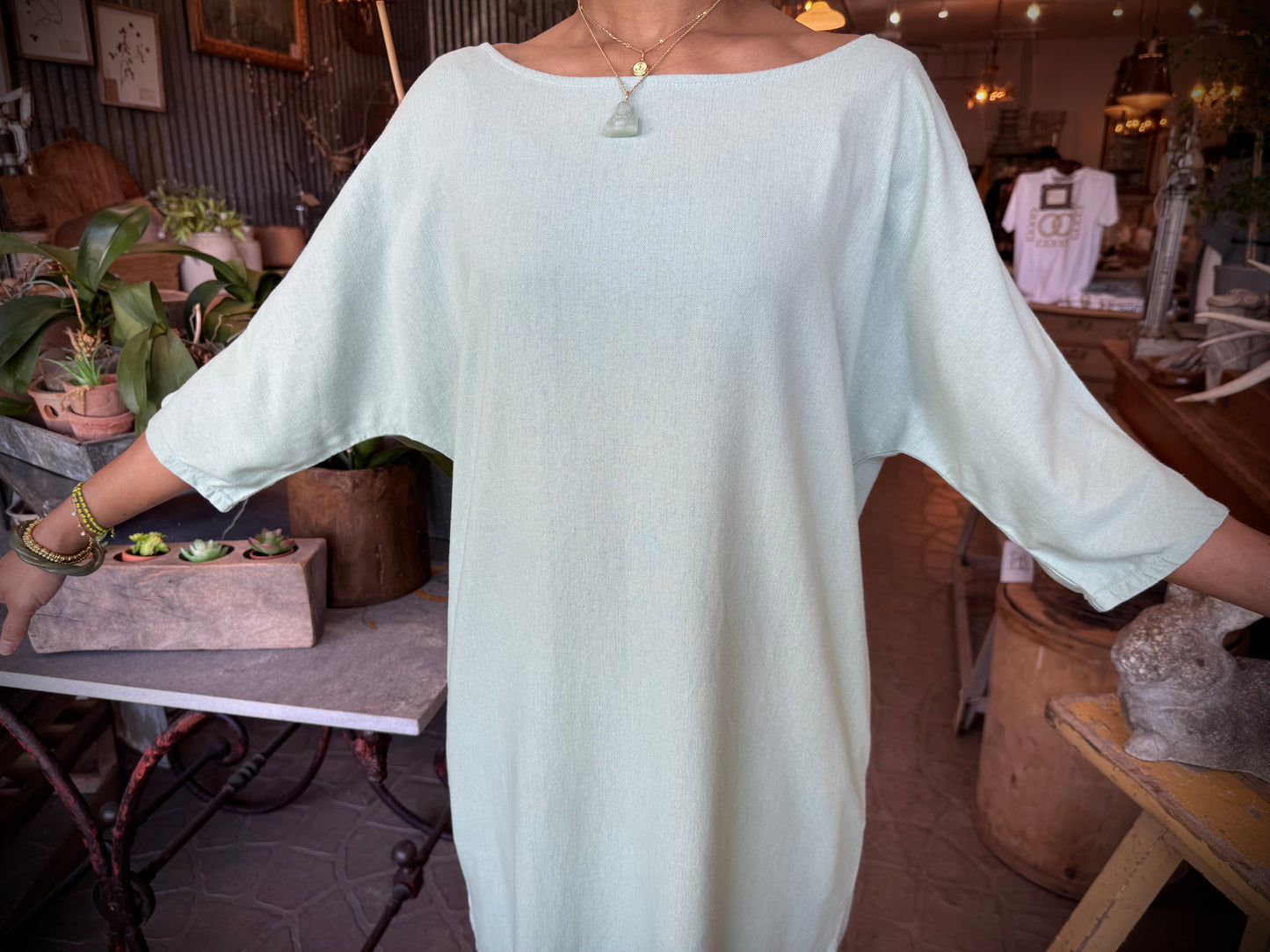 Dotty Tunic Dress in Seafoam