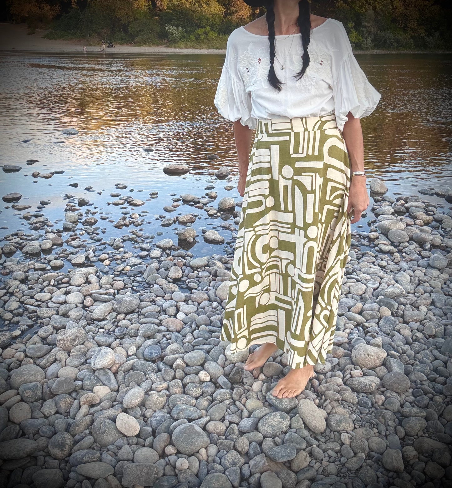Elsie Wrap Skirt - Green Abstract