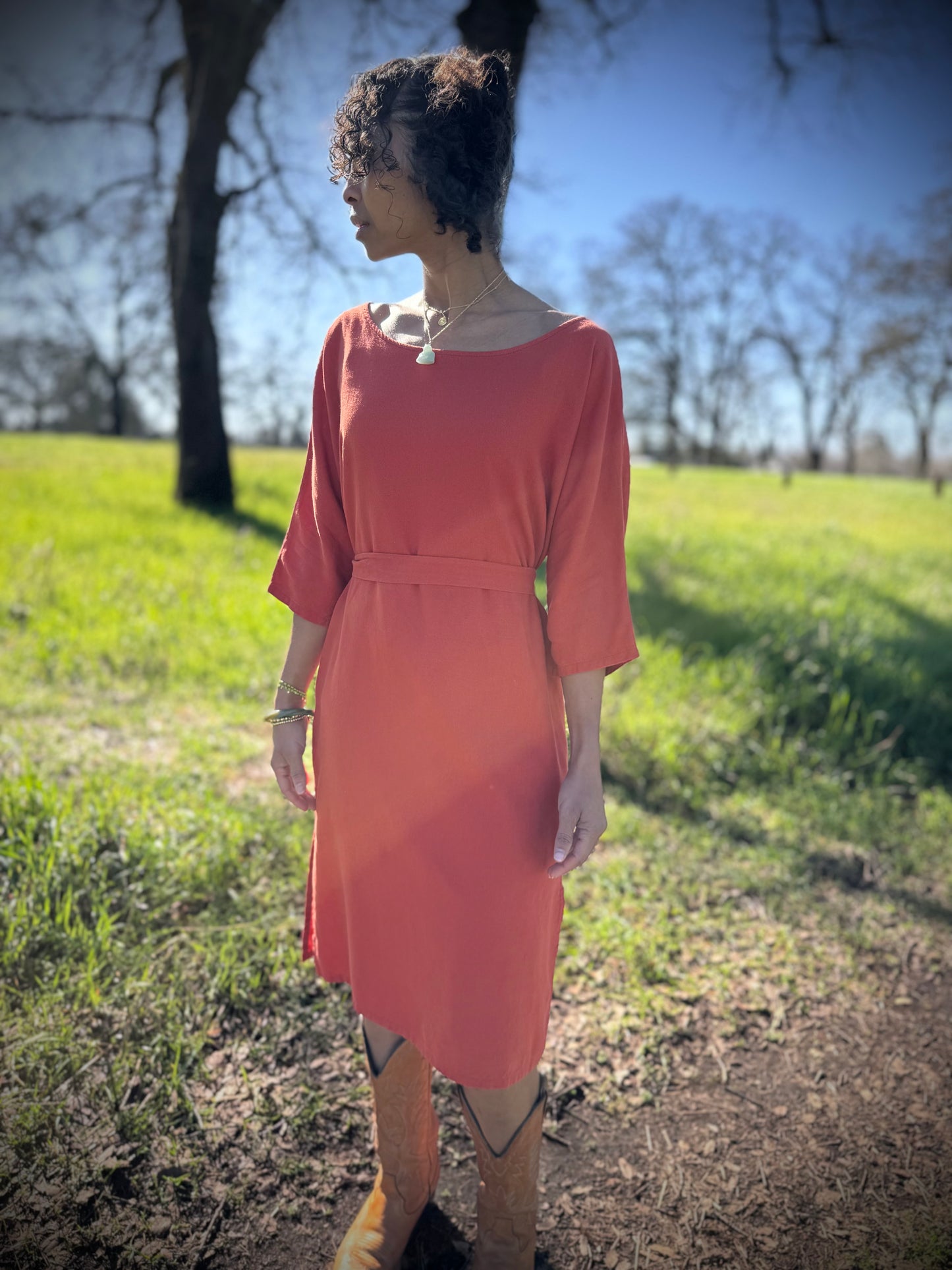 Dotty Tunic Dress in Rust