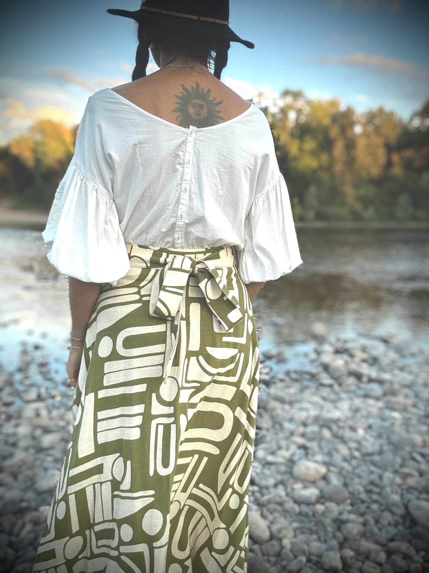 Elsie Wrap Skirt - Green Abstract