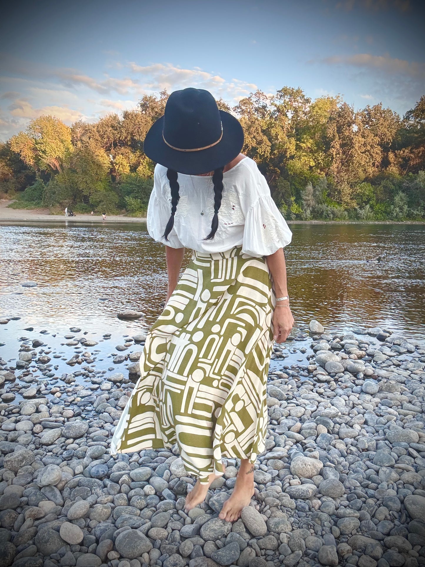Elsie Wrap Skirt - Green Abstract