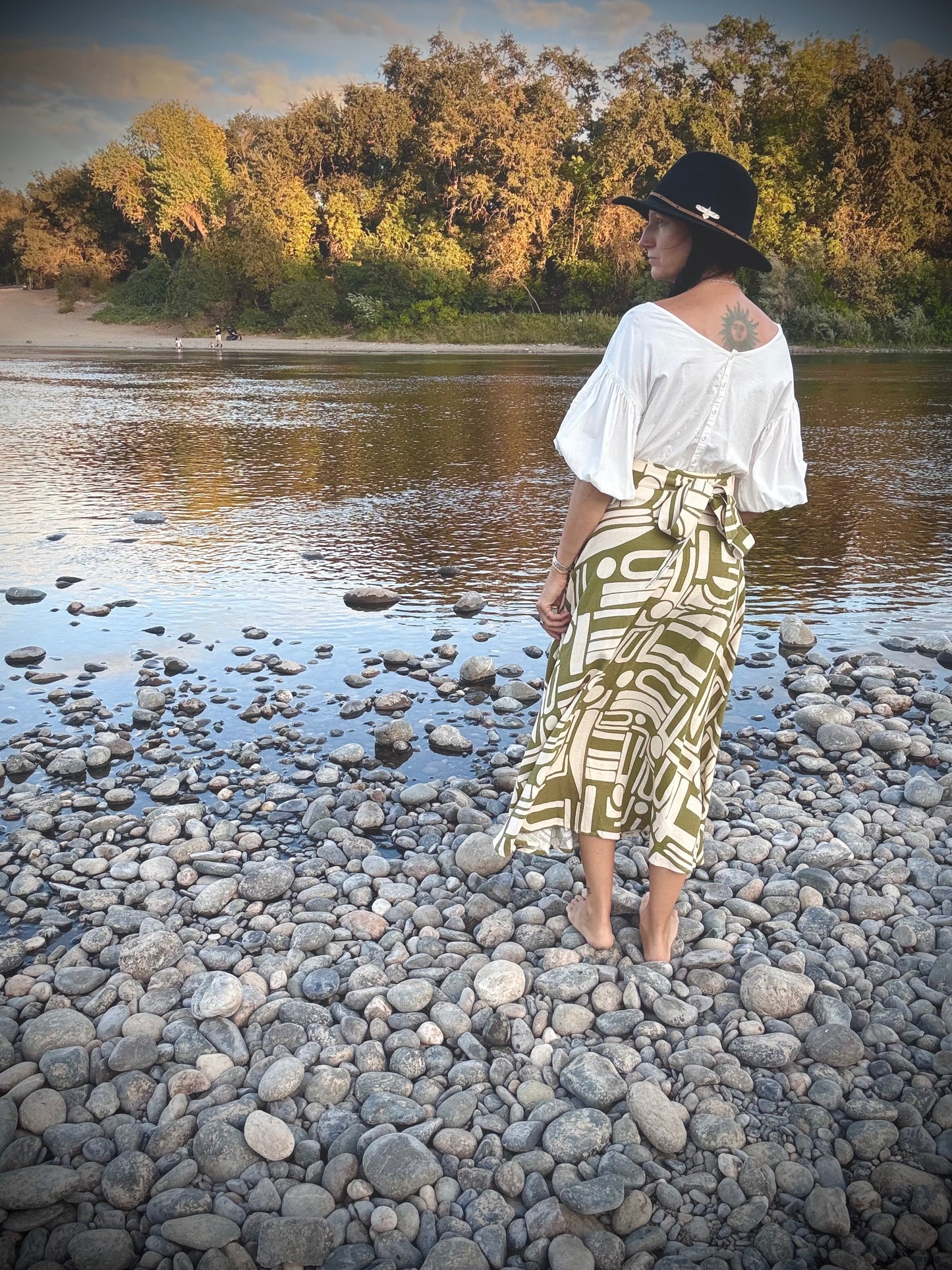Elsie Wrap Skirt - Green Abstract