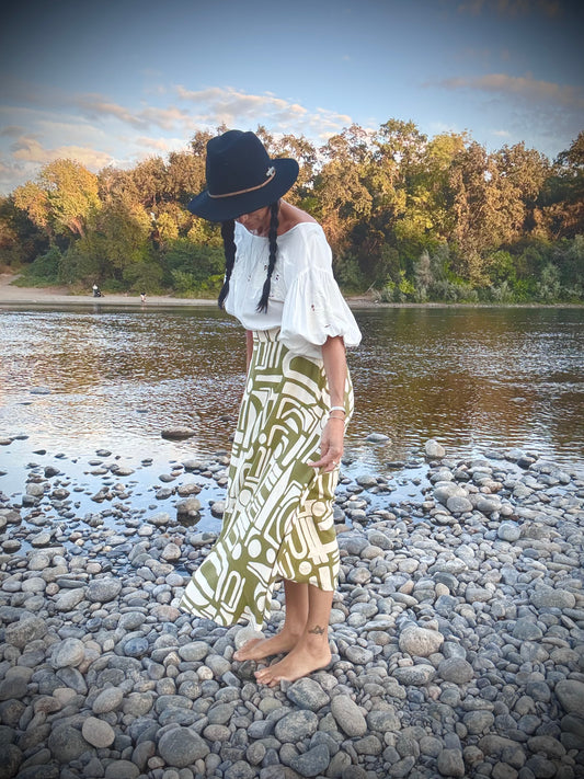 Elsie Wrap Skirt - Green Abstract