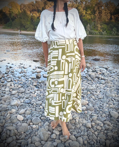 Elsie Wrap Skirt - Green Abstract