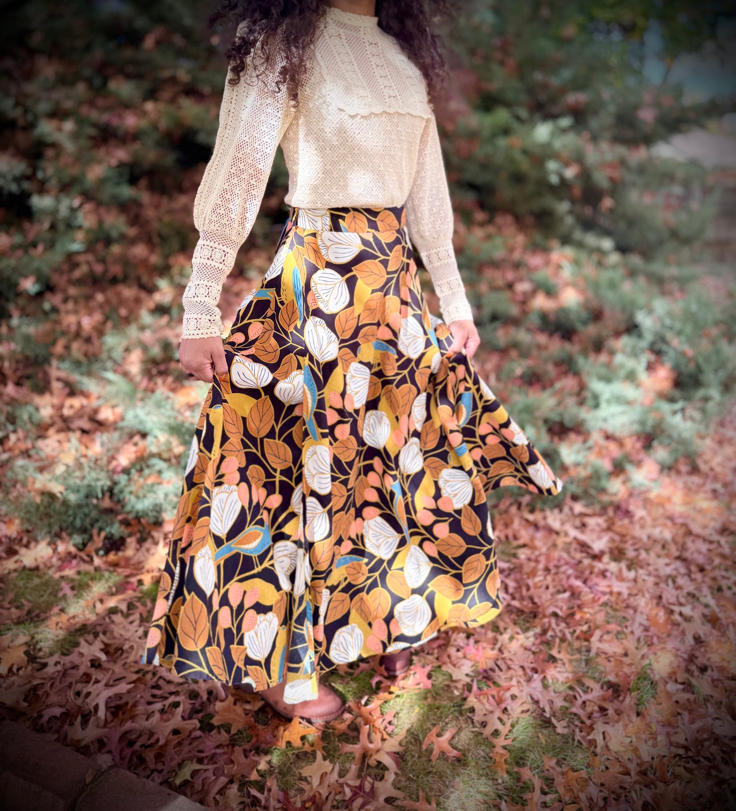 Elsie Wrap Skirt - ‘Blue Jay’ Block Print