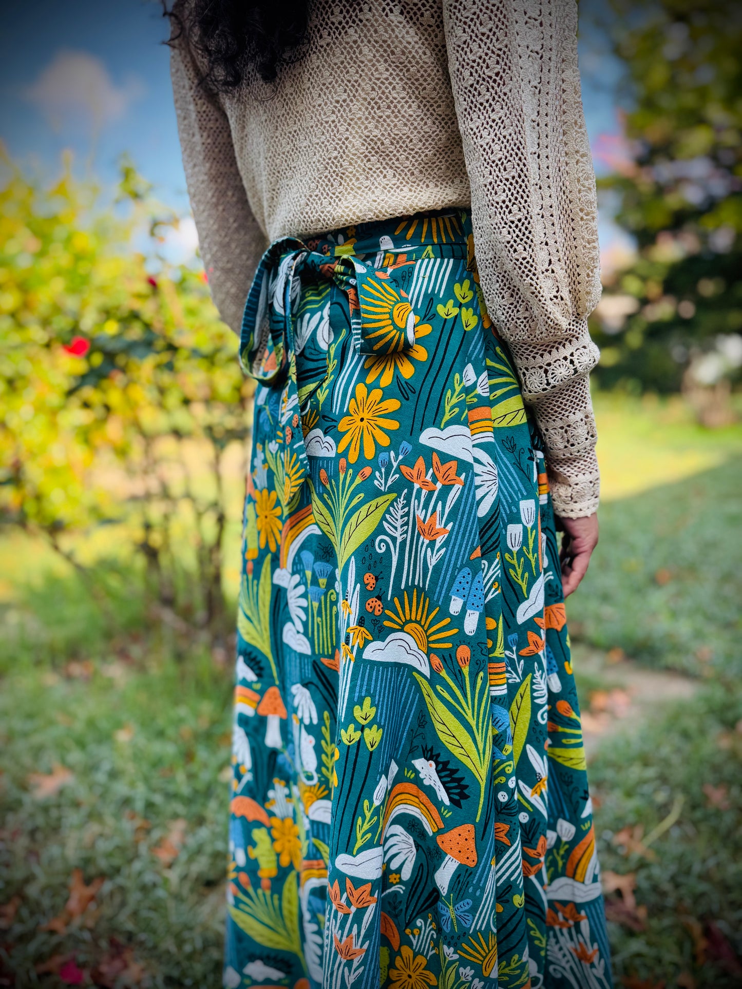Elsie Wrap Skirt - ‘Frog Pond’ Block Print