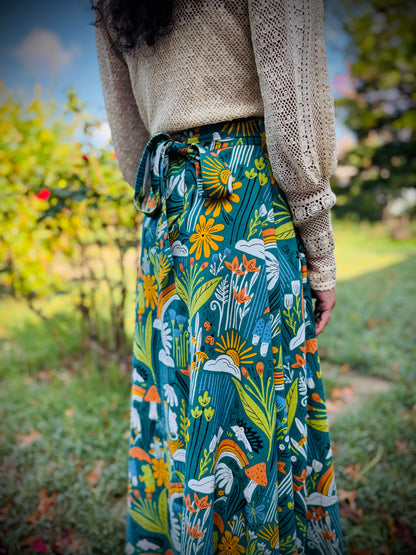 Elsie Wrap Skirt - ‘Frog Pond’ Block Print