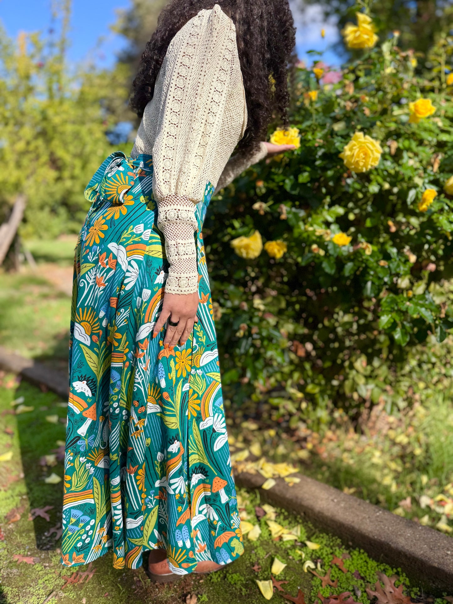 Elsie Wrap Skirt - ‘Frog Pond’ Block Print