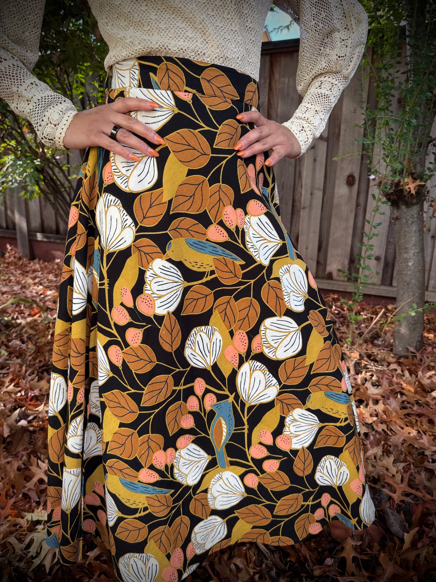 Elsie Wrap Skirt - ‘Blue Jay’ Block Print