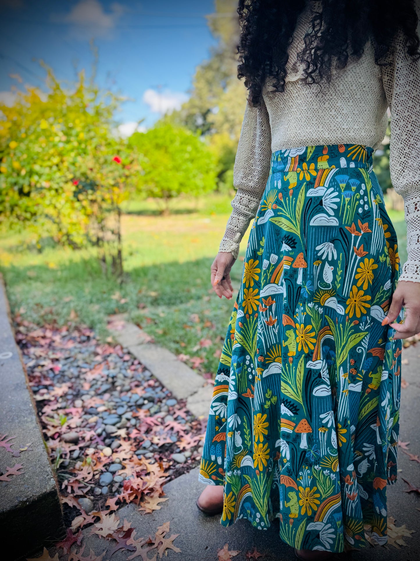 Elsie Wrap Skirt - ‘Frog Pond’ Block Print