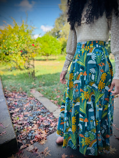 Elsie Wrap Skirt - ‘Frog Pond’ Block Print
