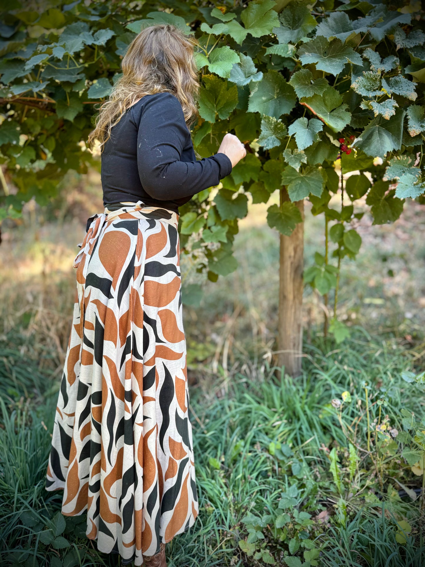 ‘ELSIE' Wrap Skirt in FALLING LEAVES