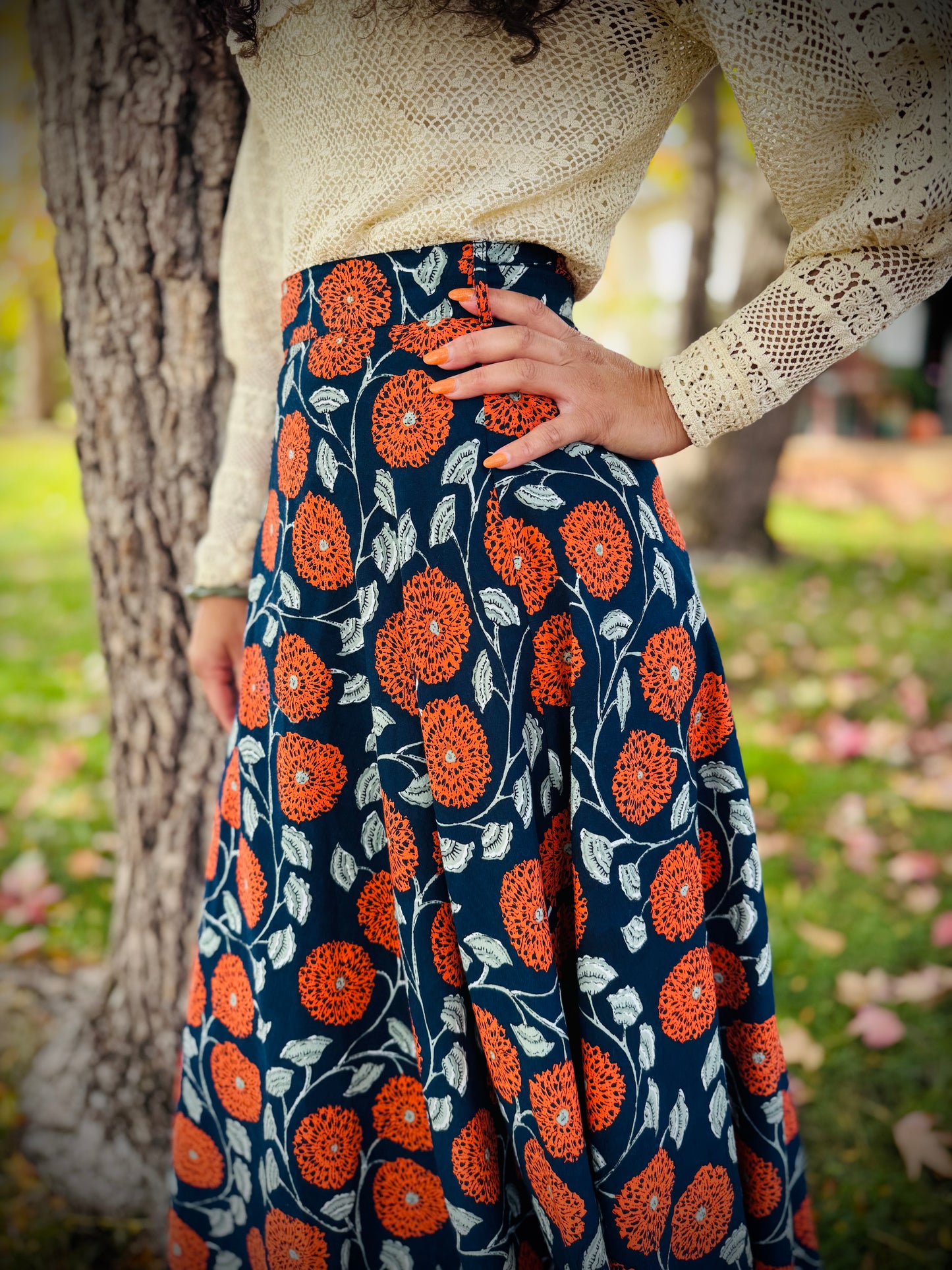 Elsie Wrap Skirt - ‘Marigold’ Block Print