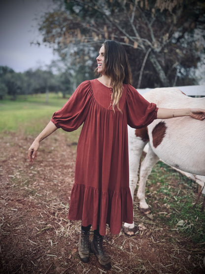 Margaret Poet Dress in Sienna