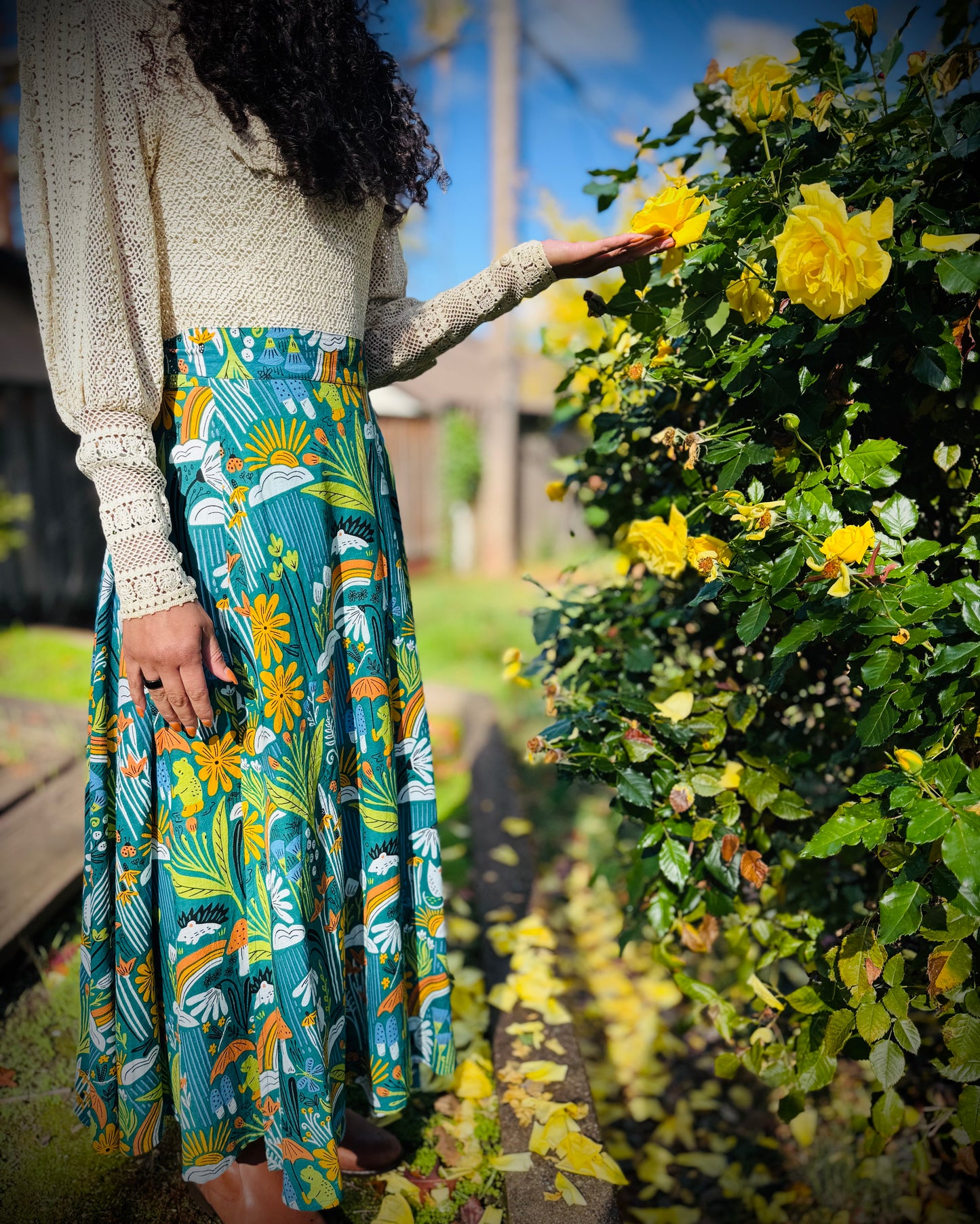 Elsie Wrap Skirt - ‘Frog Pond’ Block Print