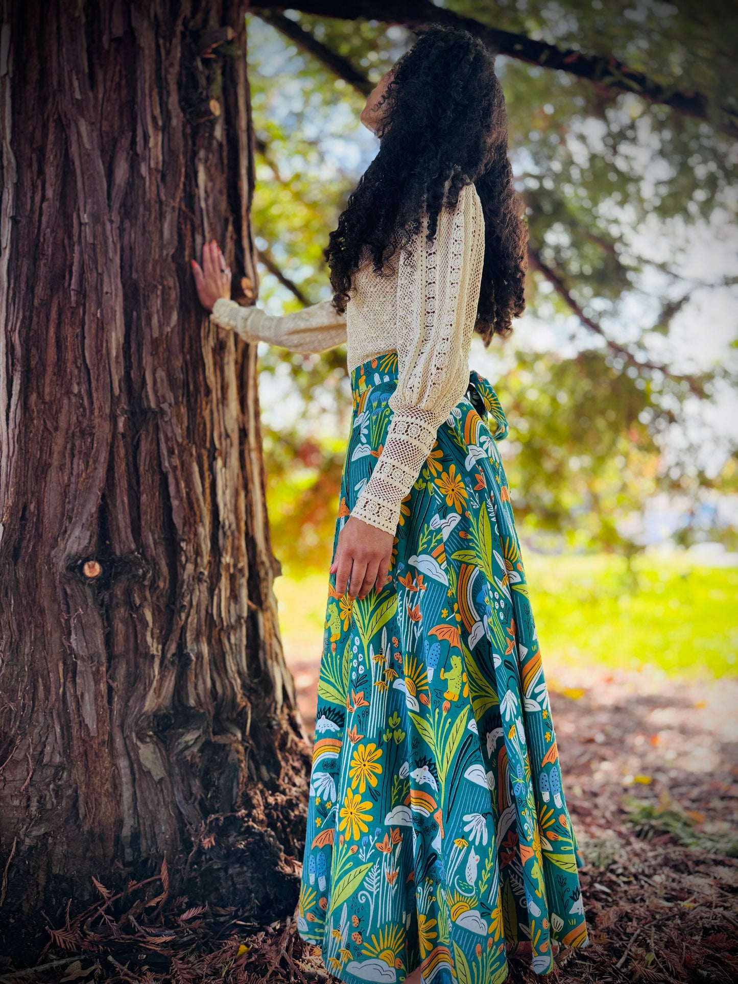 Elsie Wrap Skirt - ‘Frog Pond’ Block Print