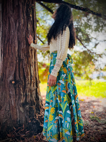 Elsie Wrap Skirt - ‘Frog Pond’ Block Print