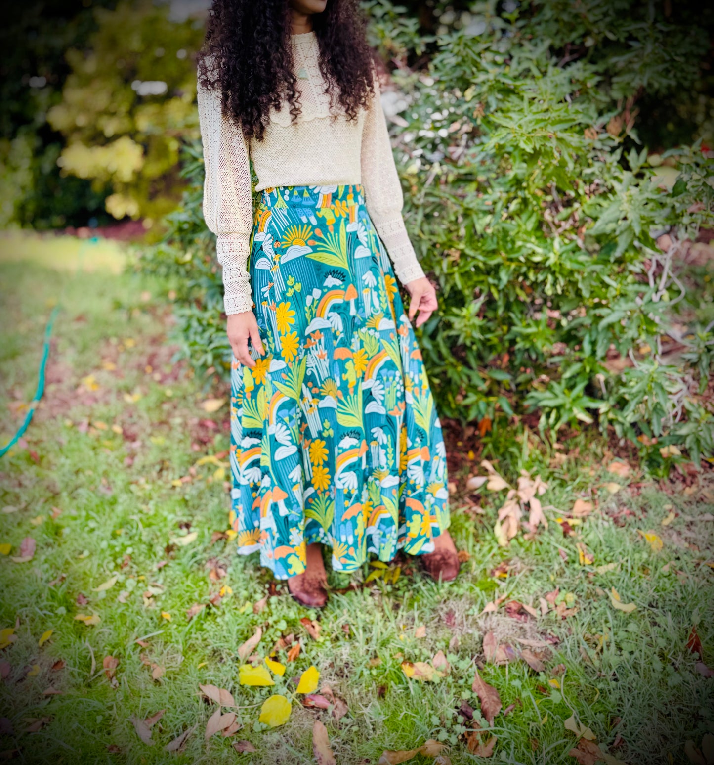 Elsie Wrap Skirt - ‘Frog Pond’ Block Print