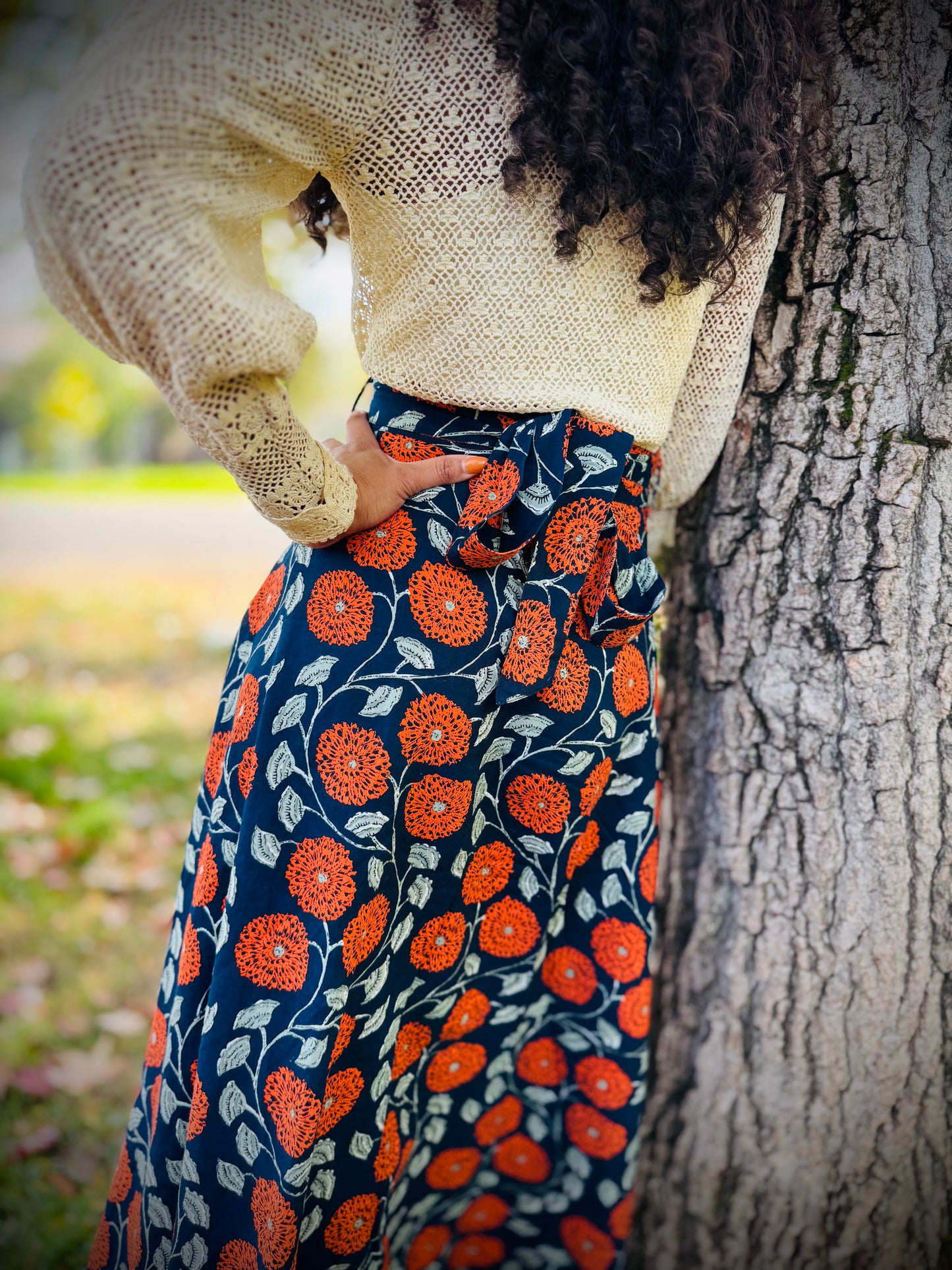 Elsie Wrap Skirt - ‘Marigold’ Block Print