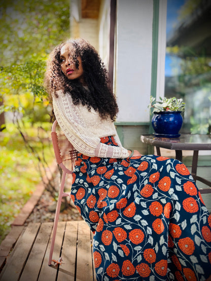 Elsie Wrap Skirt - ‘Marigold’ Block Print