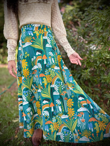 Elsie Wrap Skirt - ‘Frog Pond’ Block Print