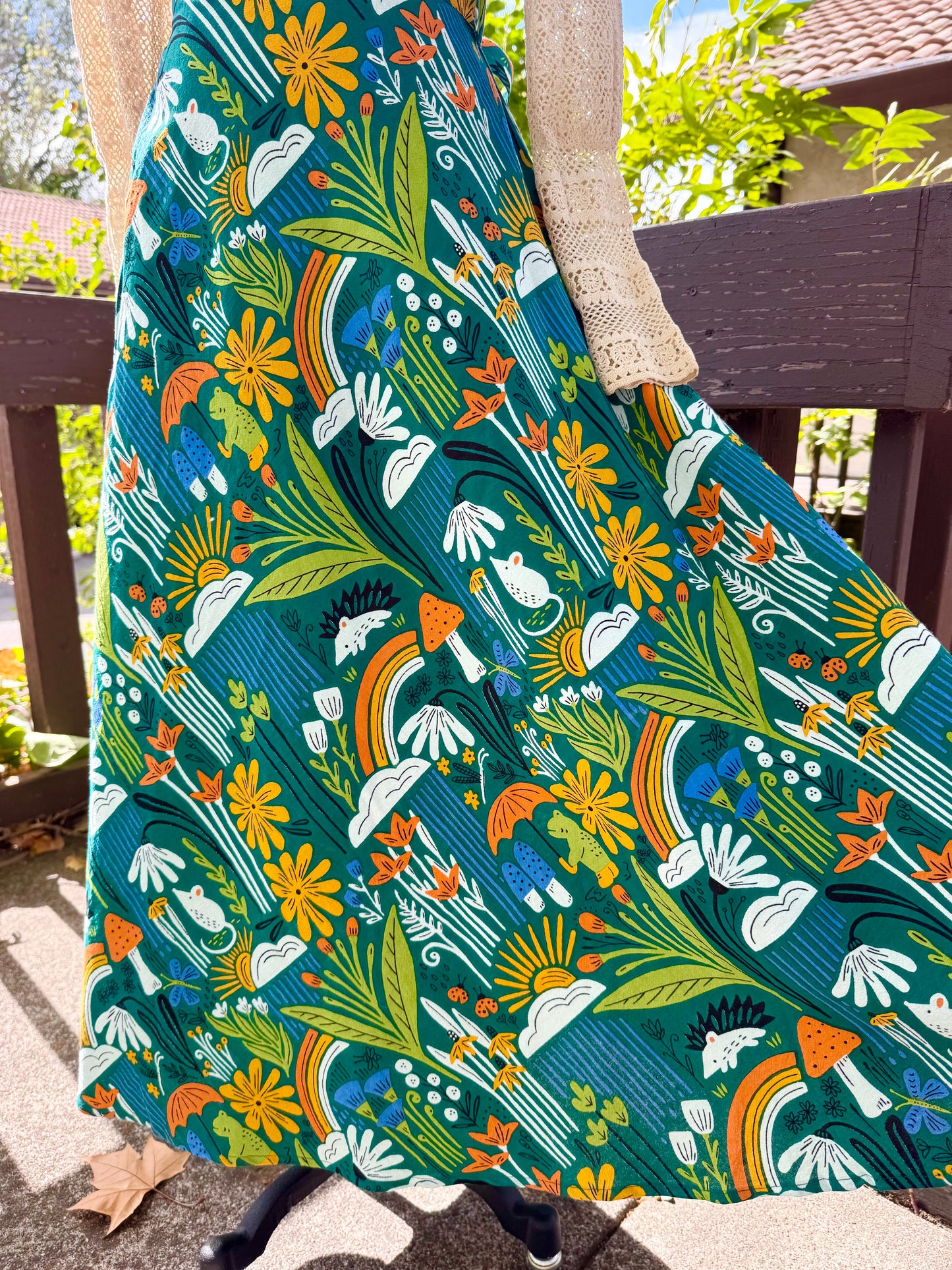 Elsie Wrap Skirt - ‘Frog Pond’ Block Print