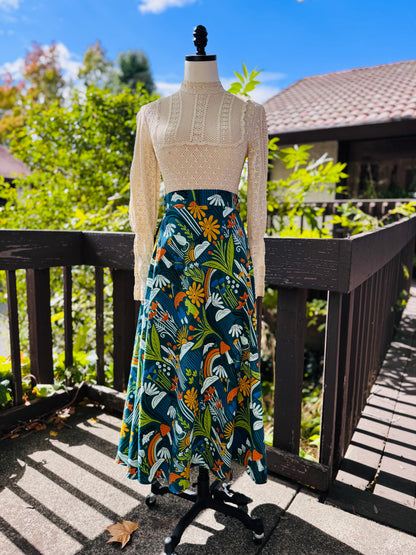 Elsie Wrap Skirt - ‘Frog Pond’ Block Print