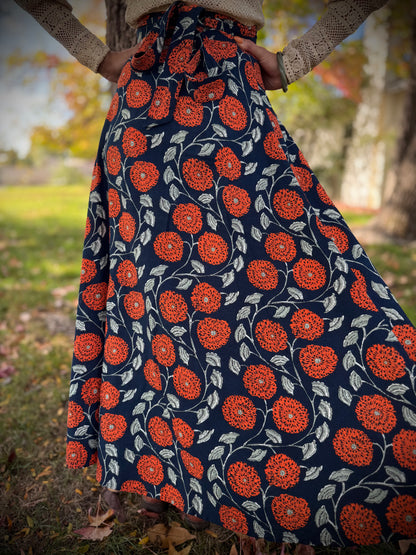 Elsie Wrap Skirt - ‘Marigold’ Block Print