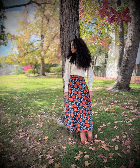 Elsie Wrap Skirt - ‘Marigold’ Block Print