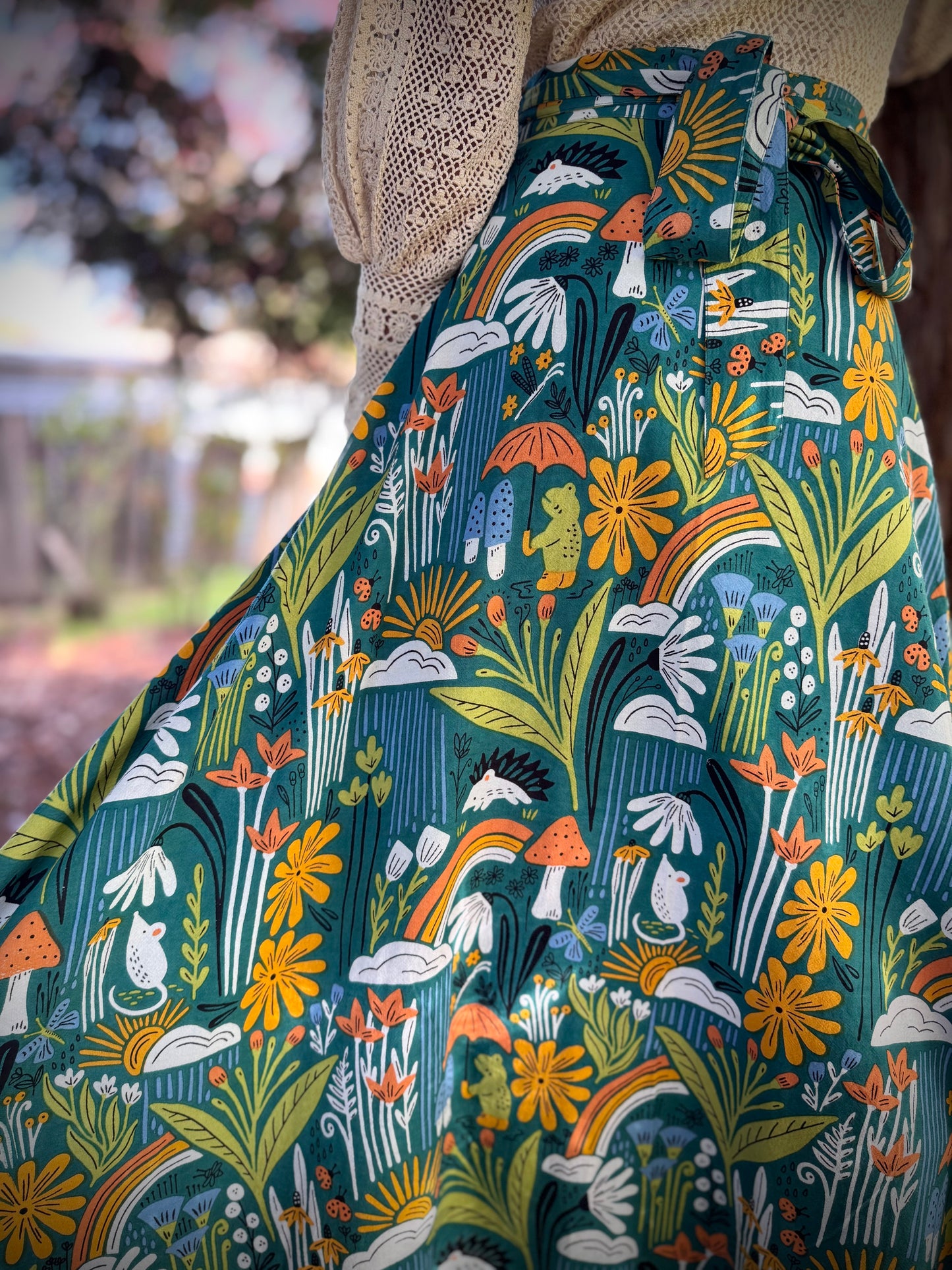 Elsie Wrap Skirt - ‘Frog Pond’ Block Print