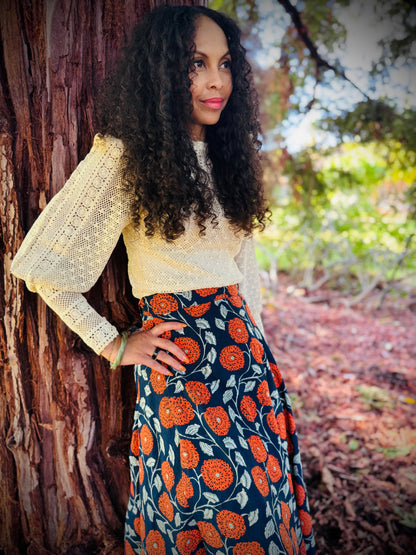 Elsie Wrap Skirt - ‘Marigold’ Block Print