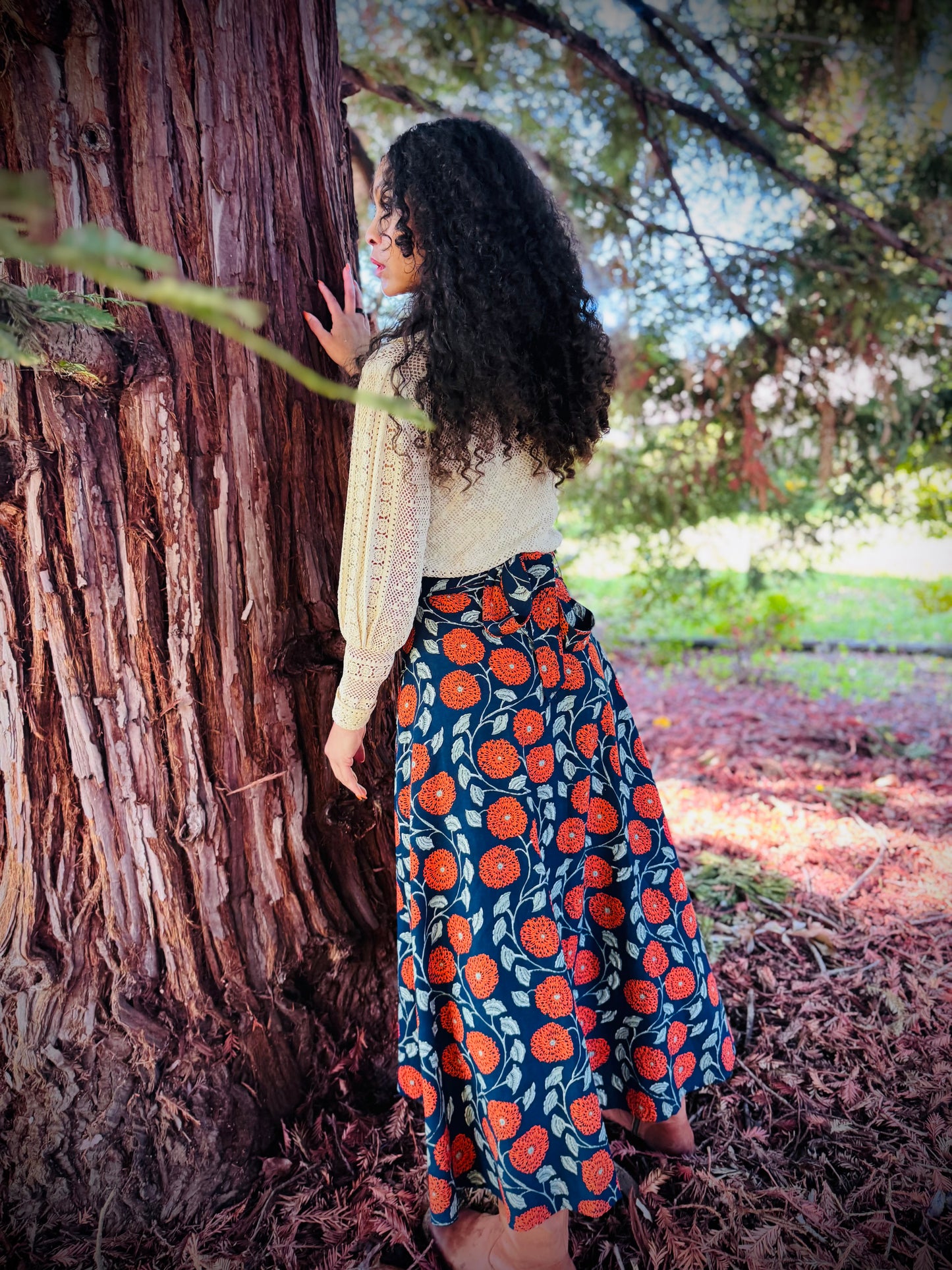 Elsie Wrap Skirt - ‘Marigold’ Block Print