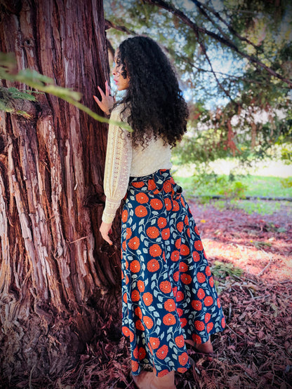 Elsie Wrap Skirt - ‘Marigold’ Block Print