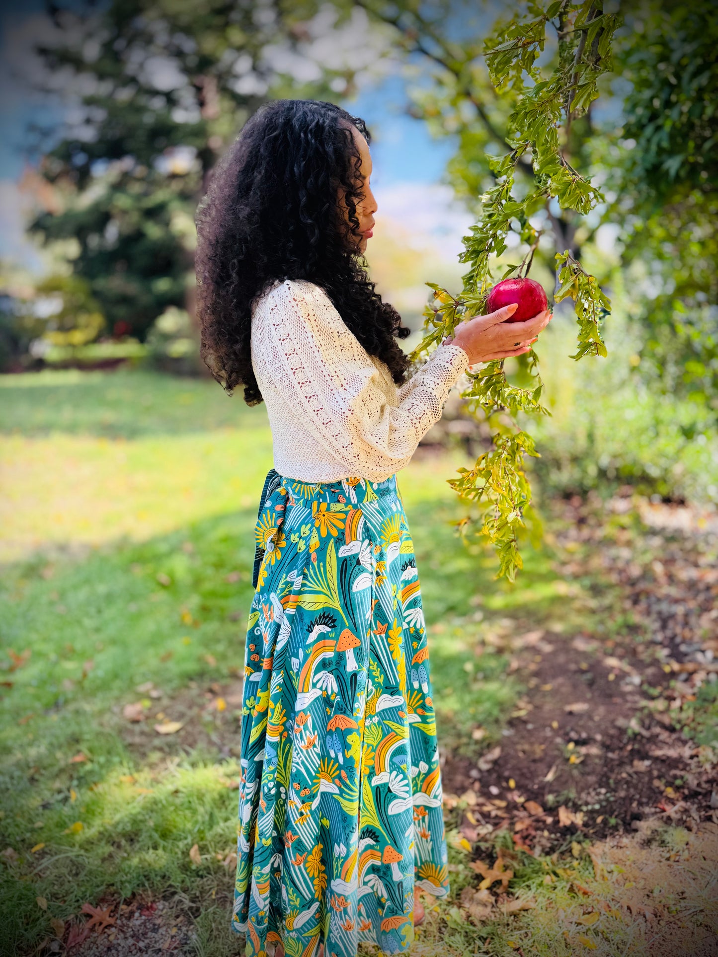 Elsie Wrap Skirt - ‘Frog Pond’ Block Print
