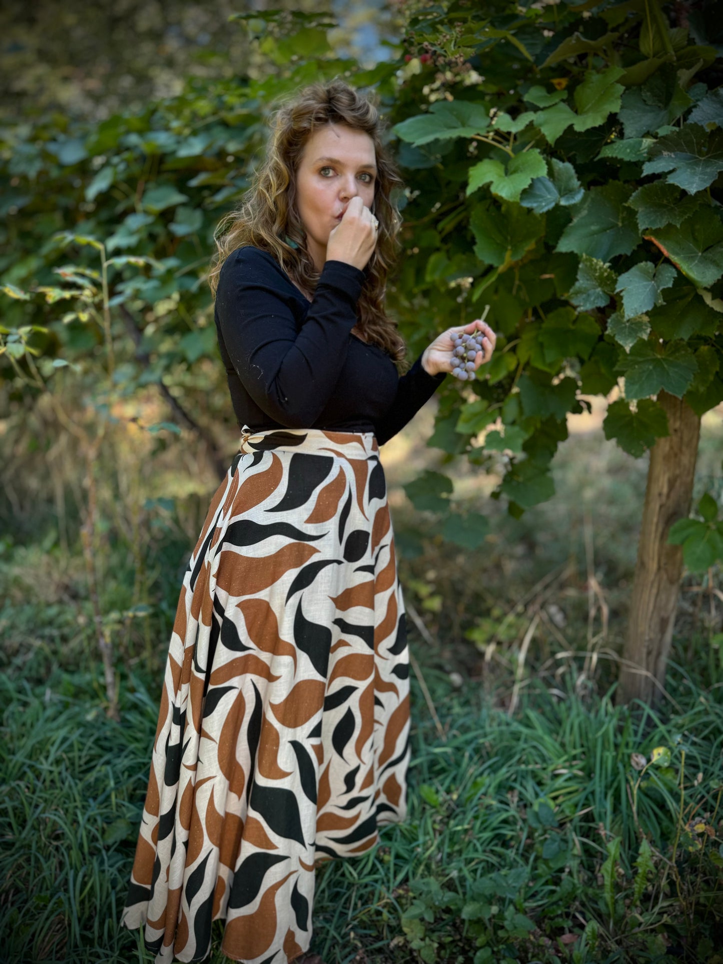 ‘ELSIE' Wrap Skirt in FALLING LEAVES