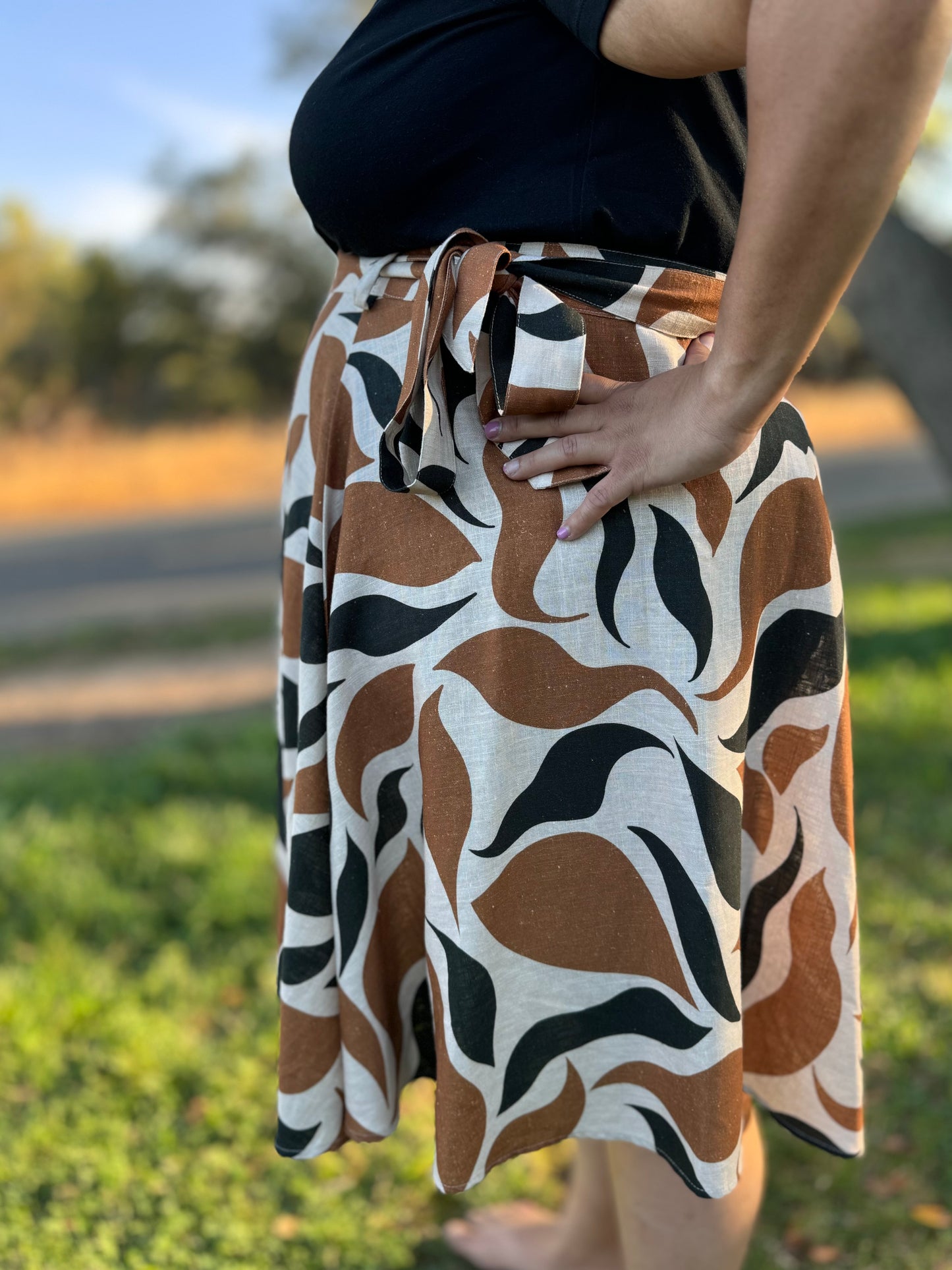 ‘ELSIE' Wrap Skirt in FALLING LEAVES