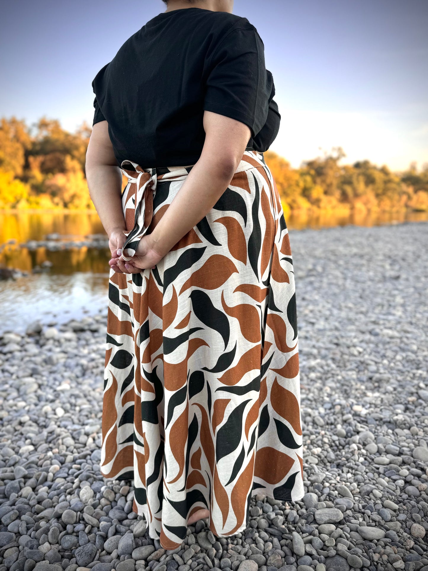 ‘ELSIE' Wrap Skirt in FALLING LEAVES