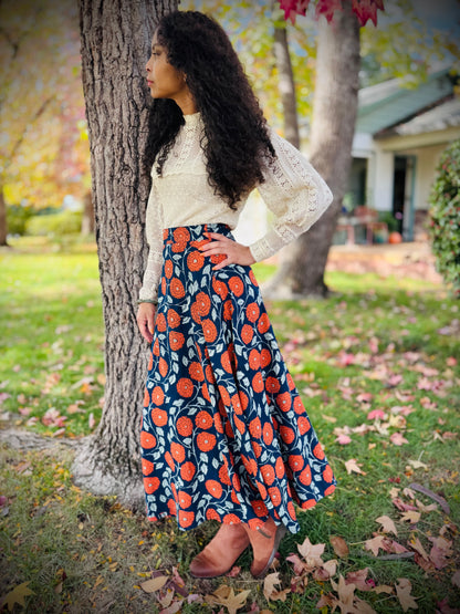 Elsie Wrap Skirt - ‘Marigold’ Block Print