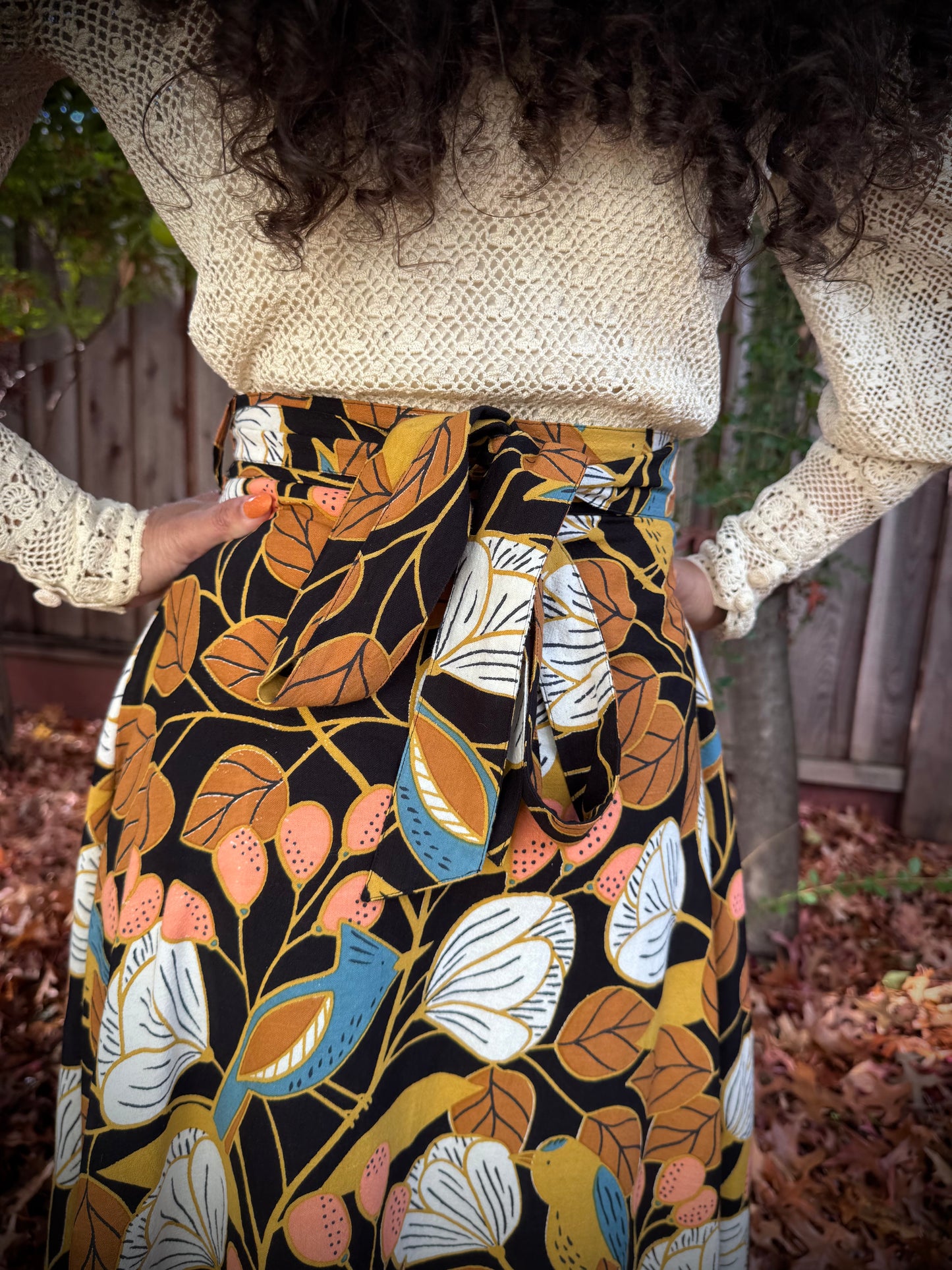 Elsie Wrap Skirt - ‘Blue Jay’ Block Print