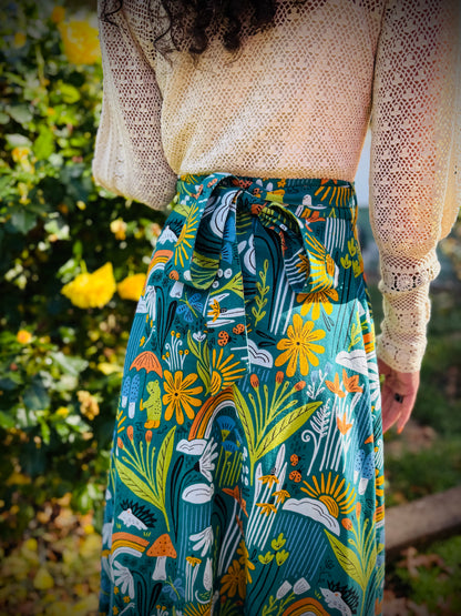 Elsie Wrap Skirt - ‘Frog Pond’ Block Print