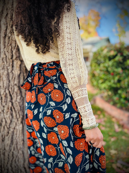 Elsie Wrap Skirt - ‘Marigold’ Block Print