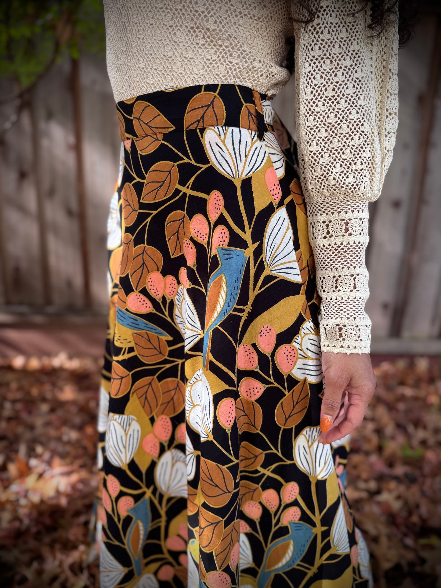 Elsie Wrap Skirt - ‘Blue Jay’ Block Print