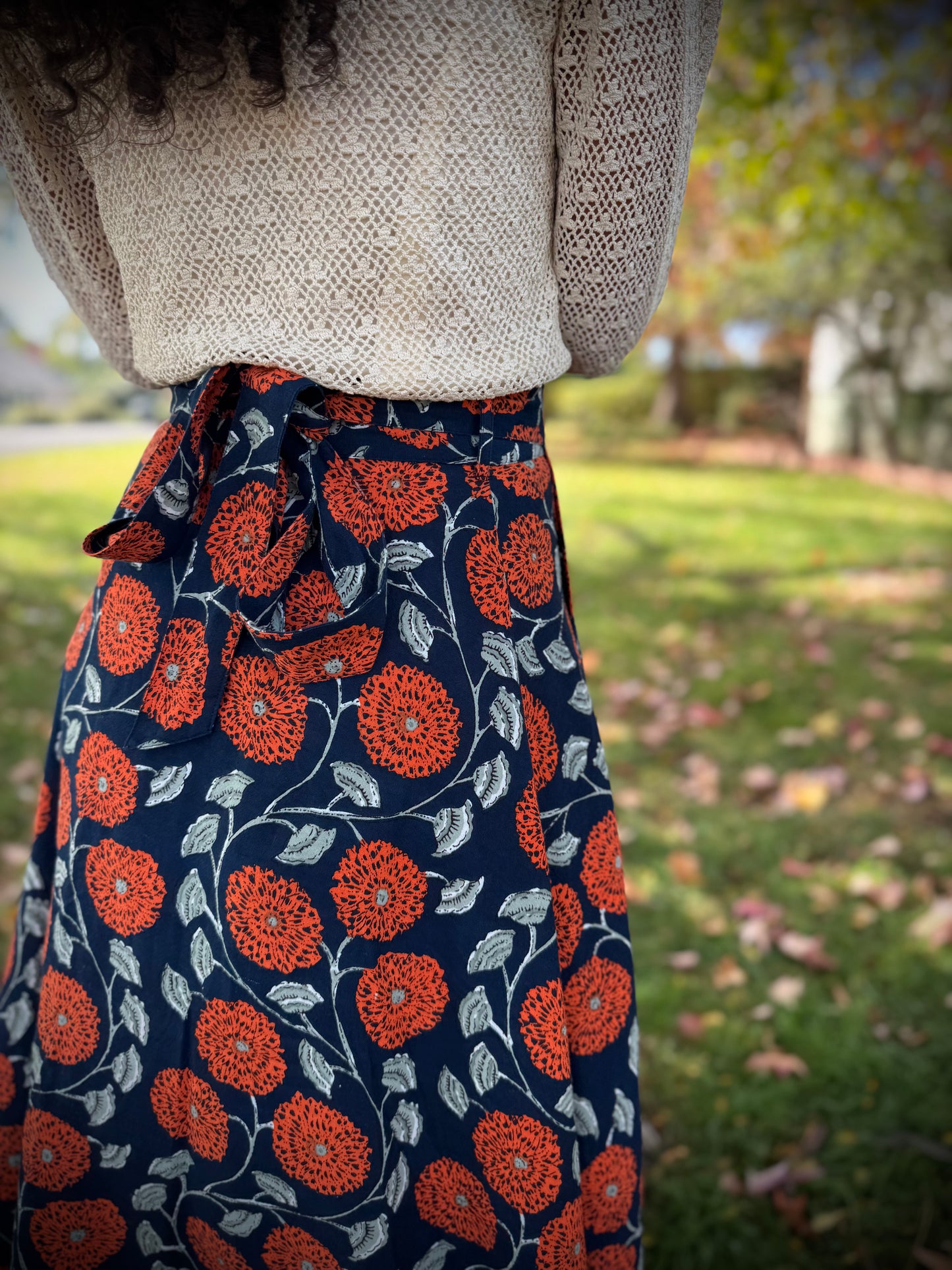 Elsie Wrap Skirt - ‘Marigold’ Block Print